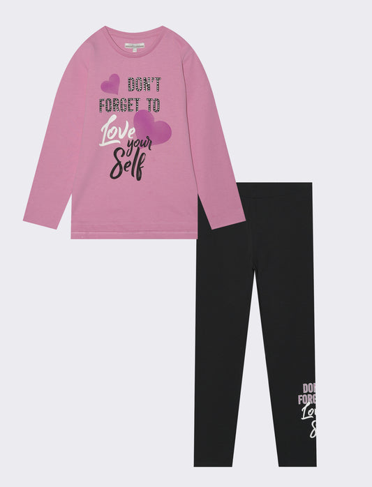 Set 2 pezzi bambina: t-shirt e legging - Rosa candy
