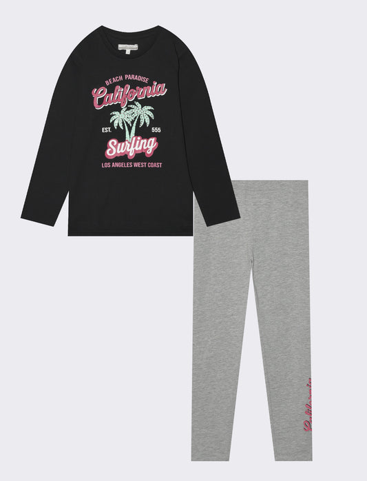 Set 2 pezzi bambina: t-shirt e legging - Nero