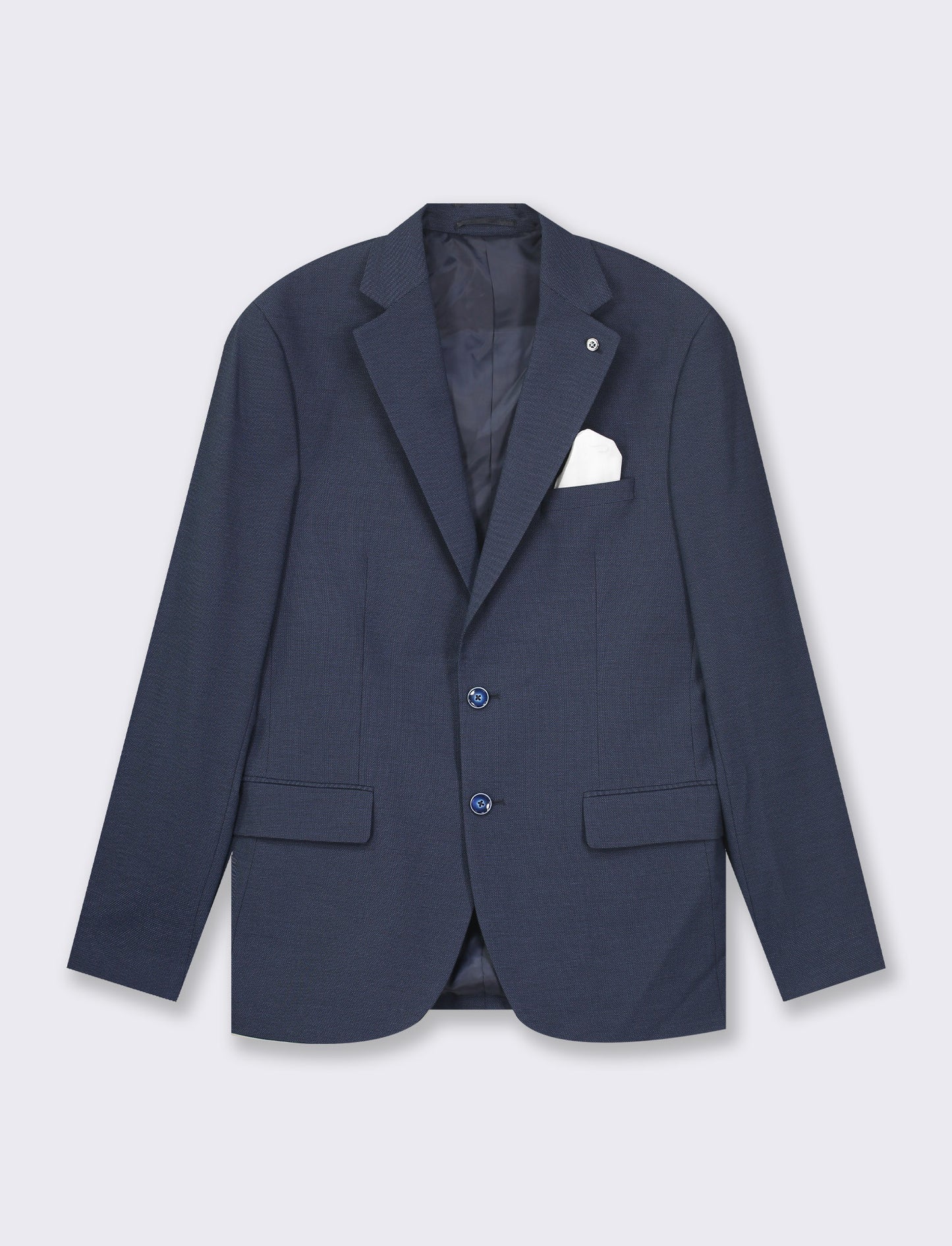 Blazer formal fit con colletto a revers classici e tasca a filetto completa di pochette a contrasto - Blu