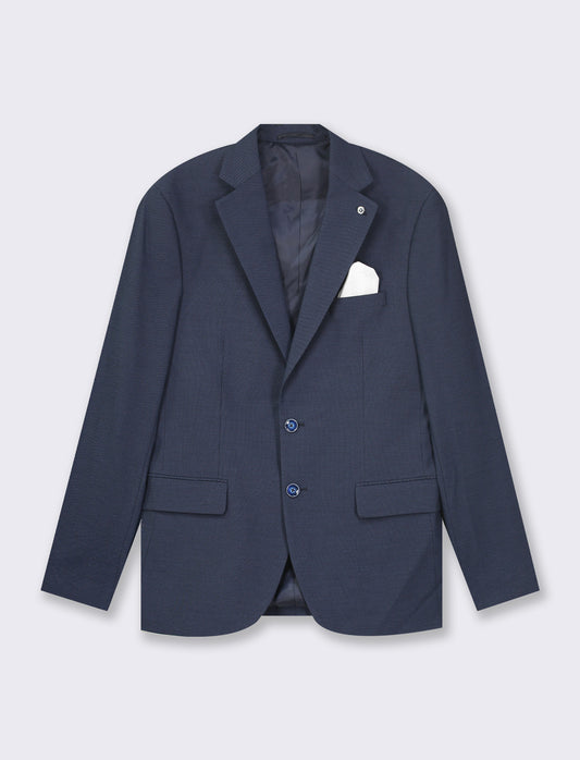 Classic Fit Formal Blazer with Revers Collar and Contrast Pocket Square - Blue