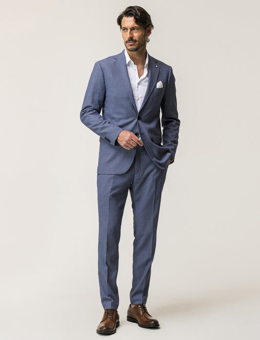 Classic Fit Herringbone Blazer with Contrast Pocket Square - Blue