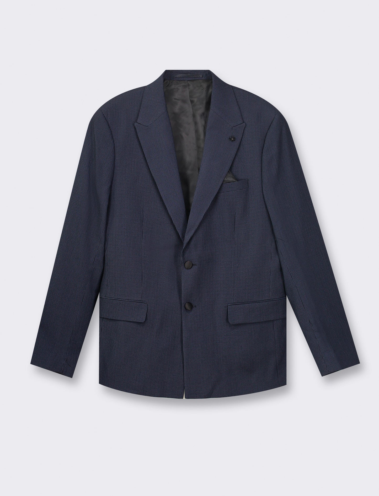 Blazer formal fit con colletto a revers classici e tasca a filetto completa di pochette a contrasto - Blu