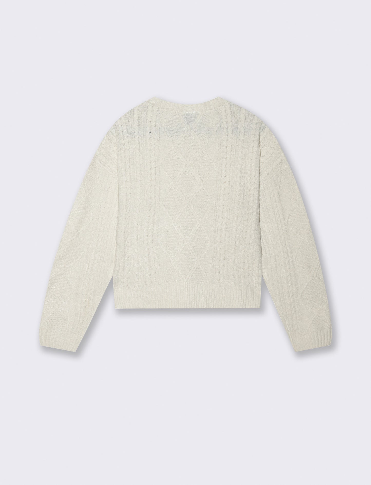 Maglia manica lunga girocollo crop con lavorazione a trecce - Avorio