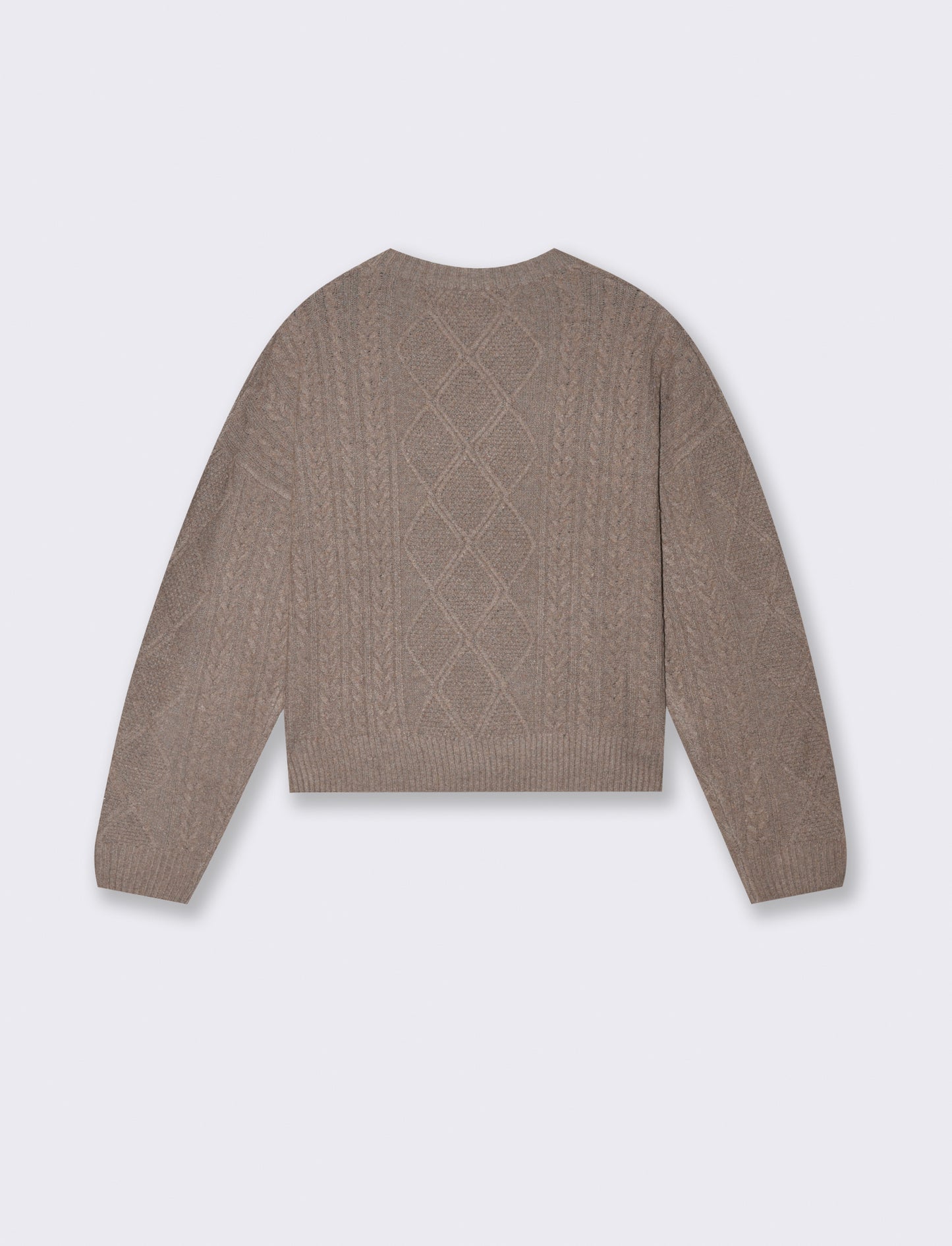 Maglia manica lunga girocollo crop con lavorazione a trecce - Tortora melange