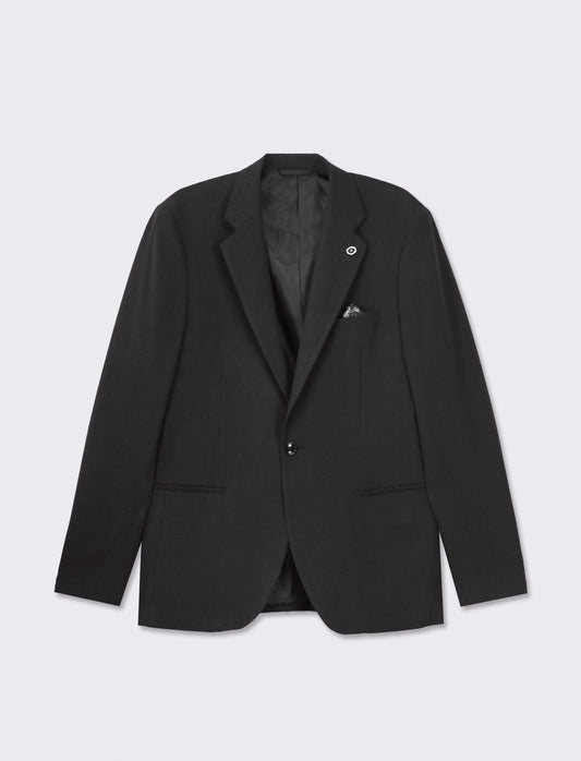 Classic Fit Formal Blazer with Notched Lapel - Black