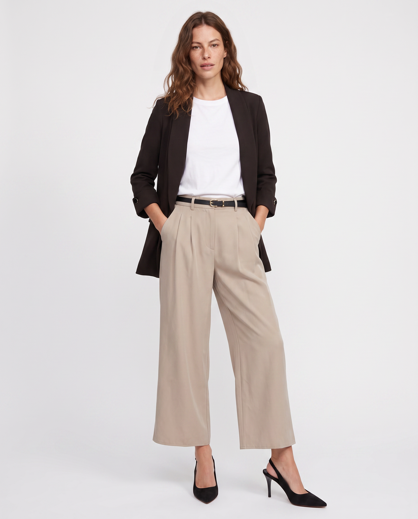 Pantaloni ampi con cintura - Grigio fango