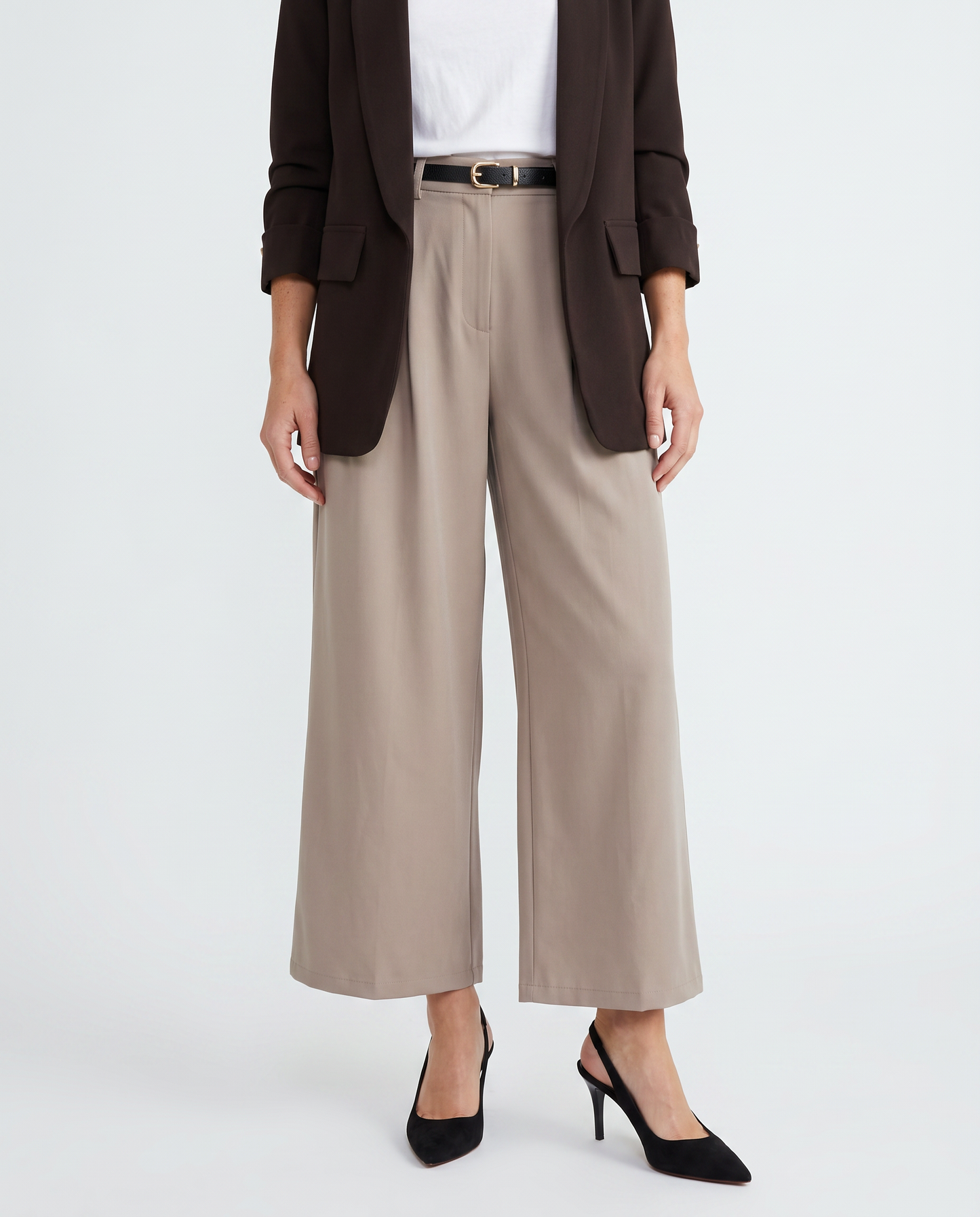 Pantaloni ampi con cintura - Grigio fango
