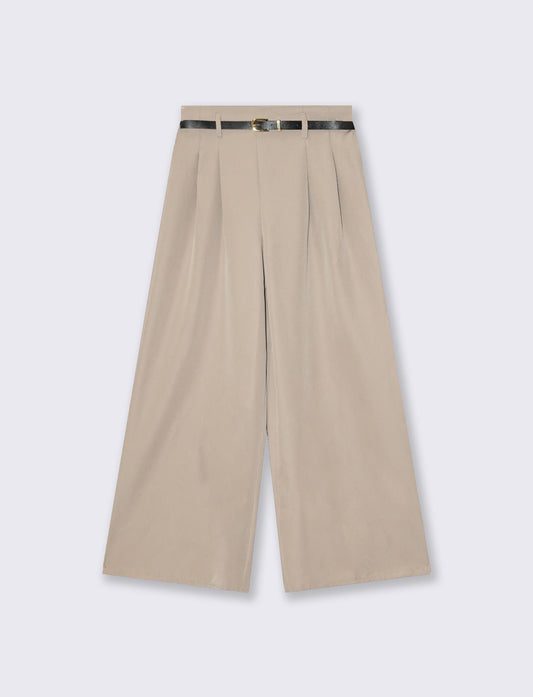 Pantaloni ampi con cintura - Grigio fango