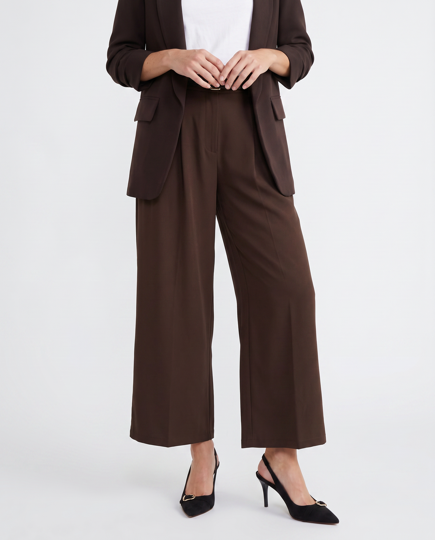 Pantaloni ampi con cintura - Moro