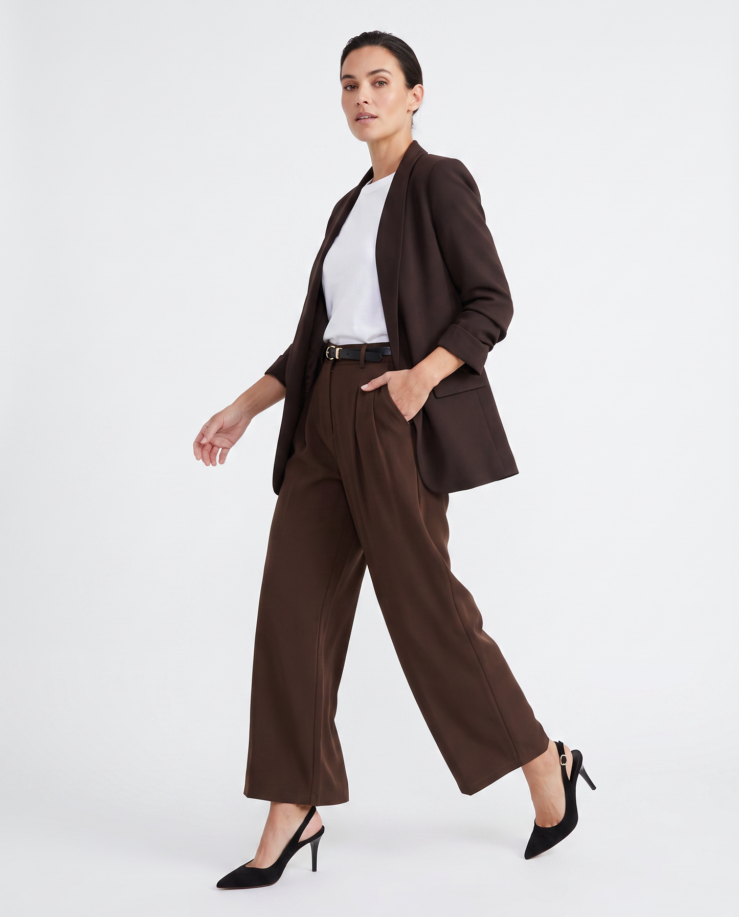 Pantaloni ampi con cintura - Moro