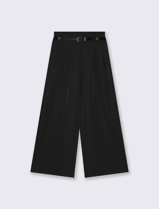 Pantaloni ampi con cintura - Nero