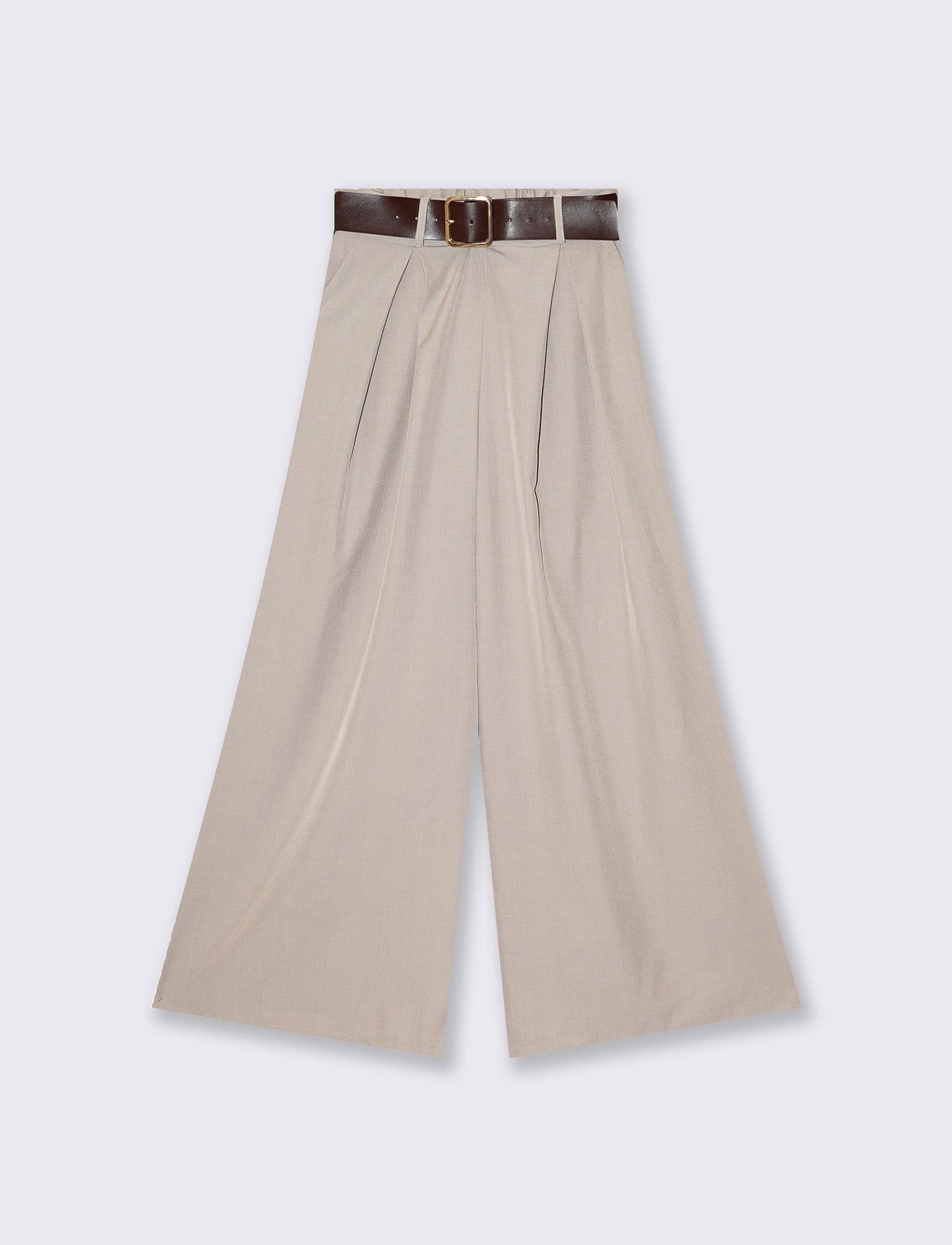 Pantaloni ampi con cintura - Beige