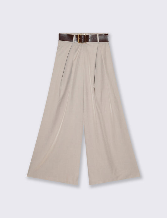 Pantaloni ampi con cintura - Beige