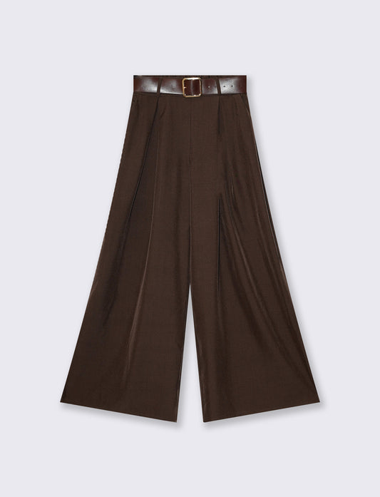 Pantaloni ampi con cintura - Moro