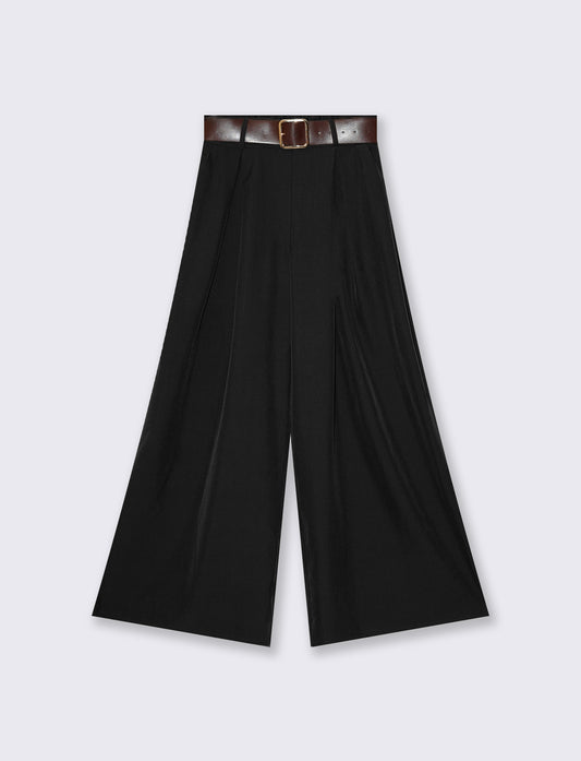 Pantaloni ampi con cintura - Nero