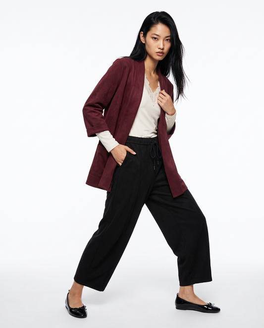 Suede-effect three-quarter jacket - Red