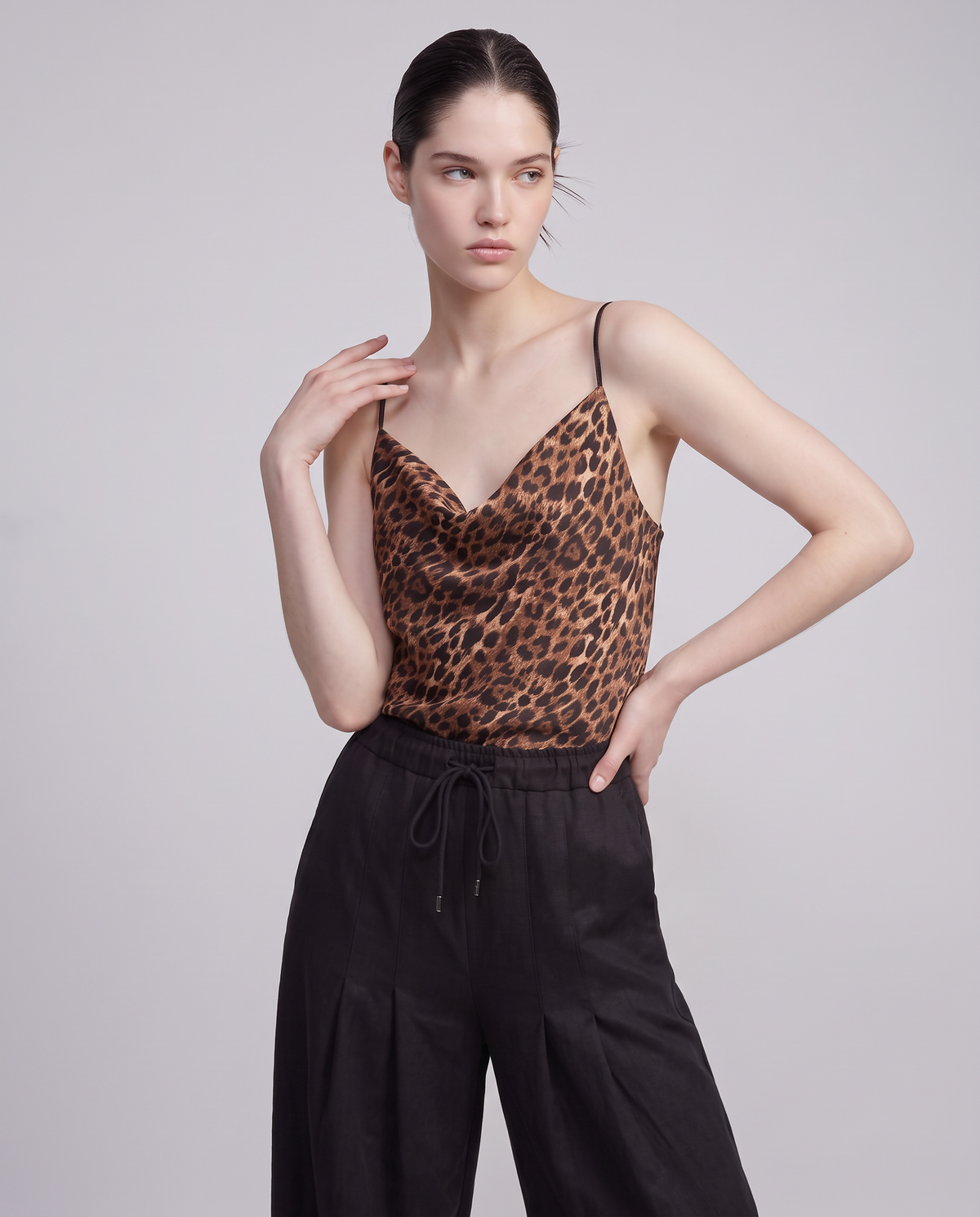 Cowl neck top with thin straps - Animalier