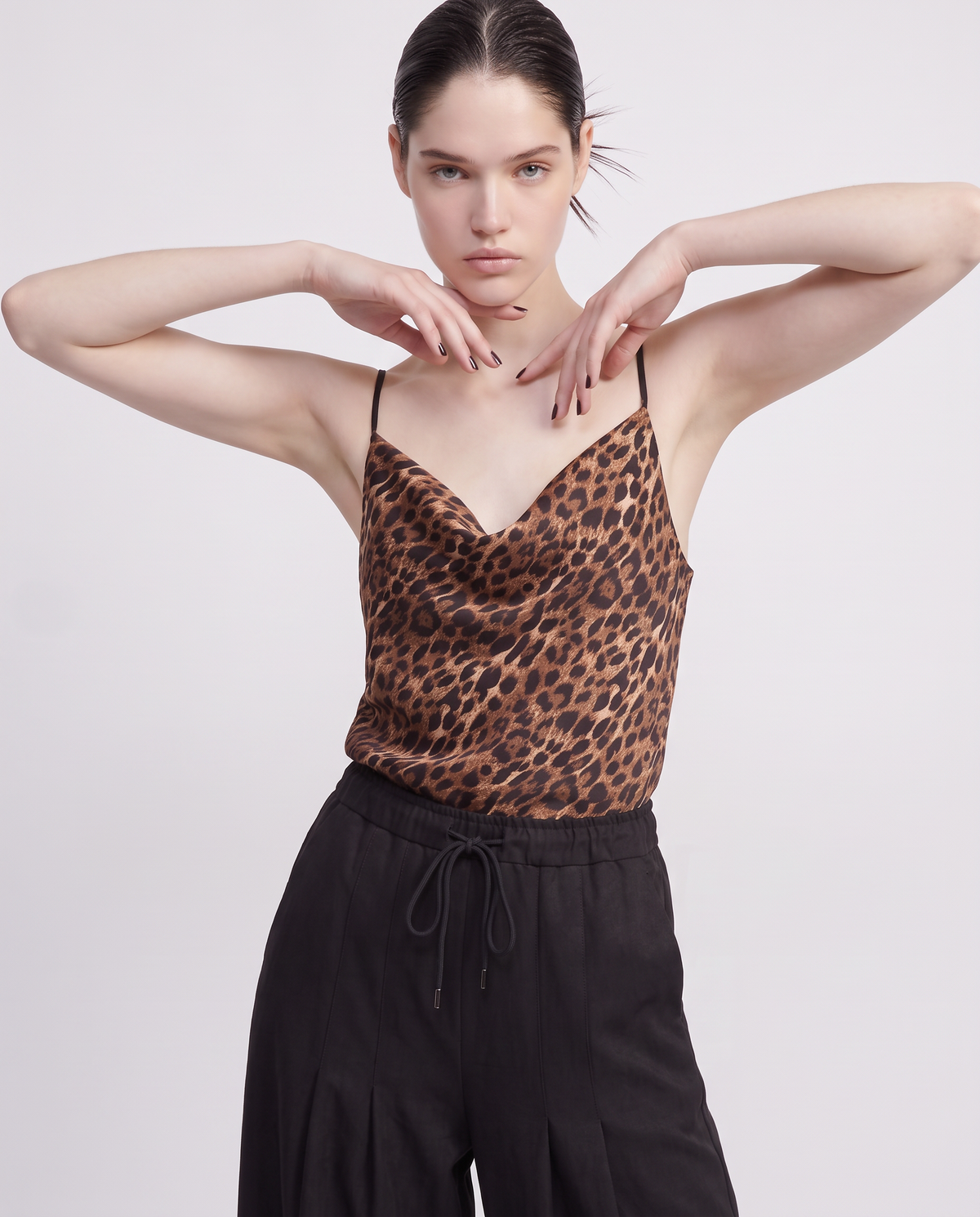 Cowl neck top with thin straps - Animalier