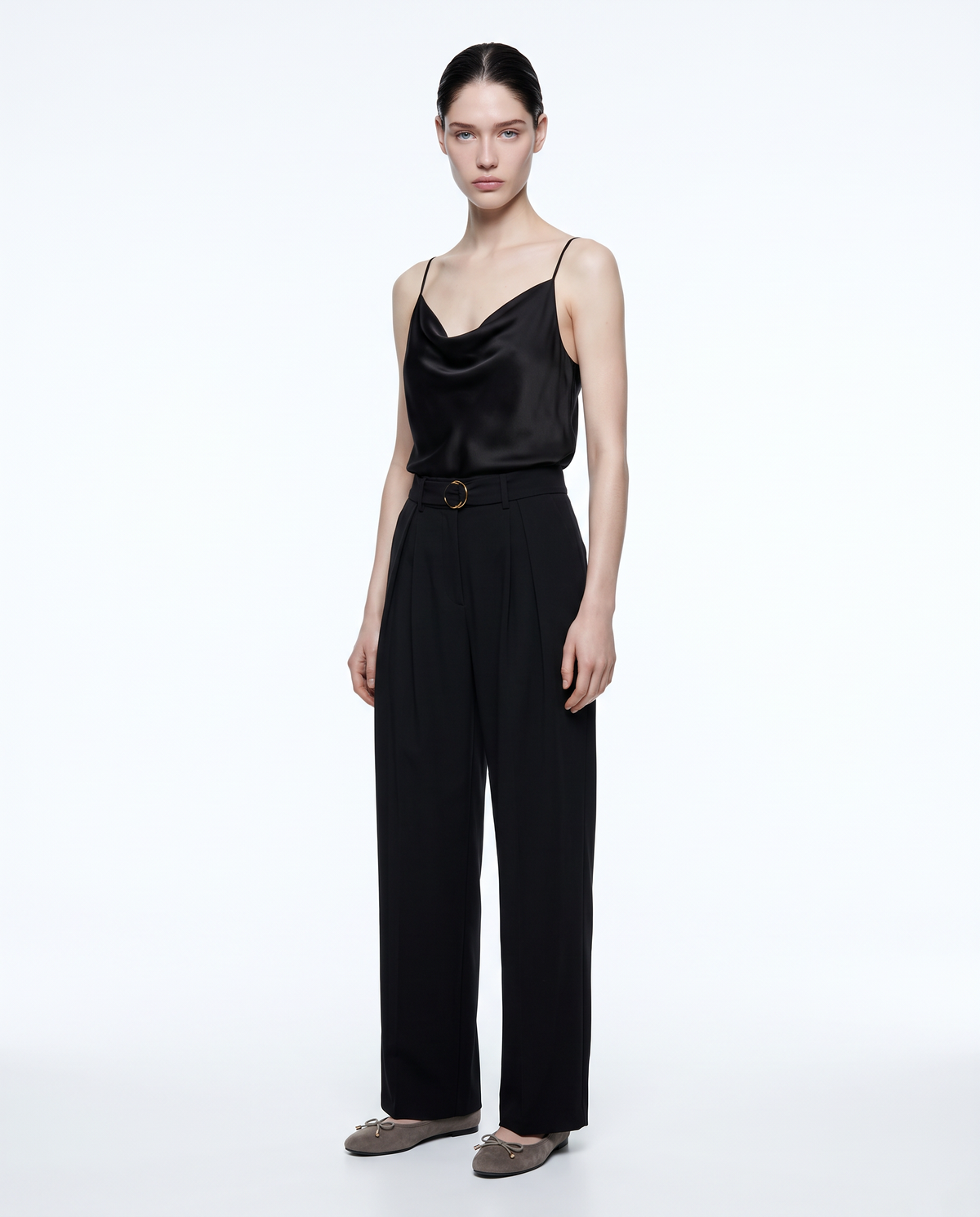 Cowl neck top with thin straps - Black