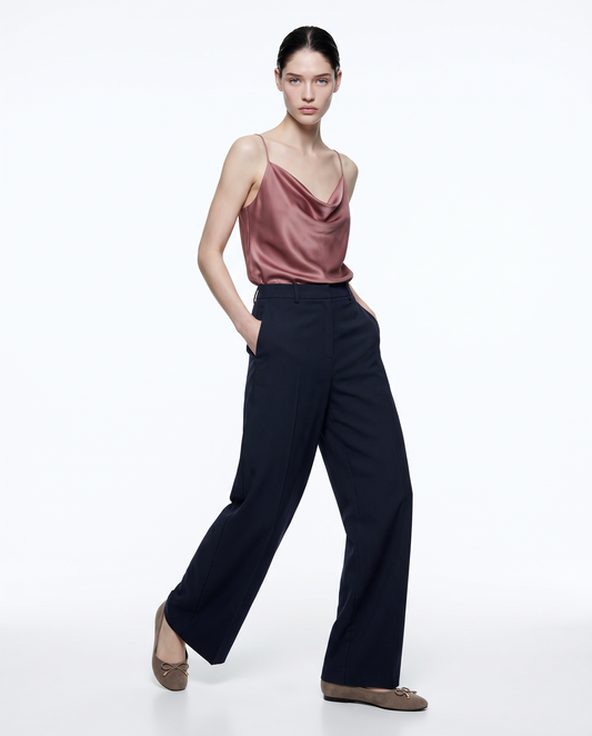 Cowl neck top with thin straps - Pink