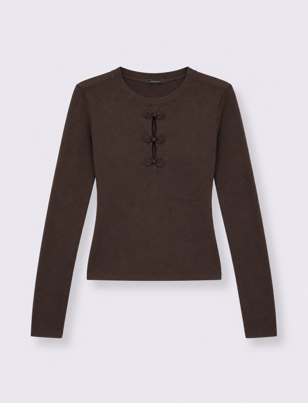 Long sleeve top with keyhole opening and frog fastenings - Brown