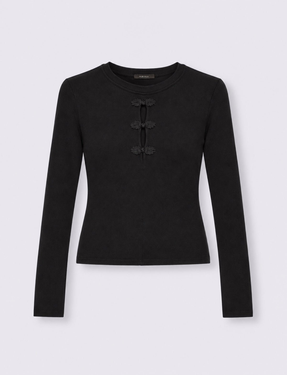 Long sleeve top with keyhole opening and frog fastenings - Black