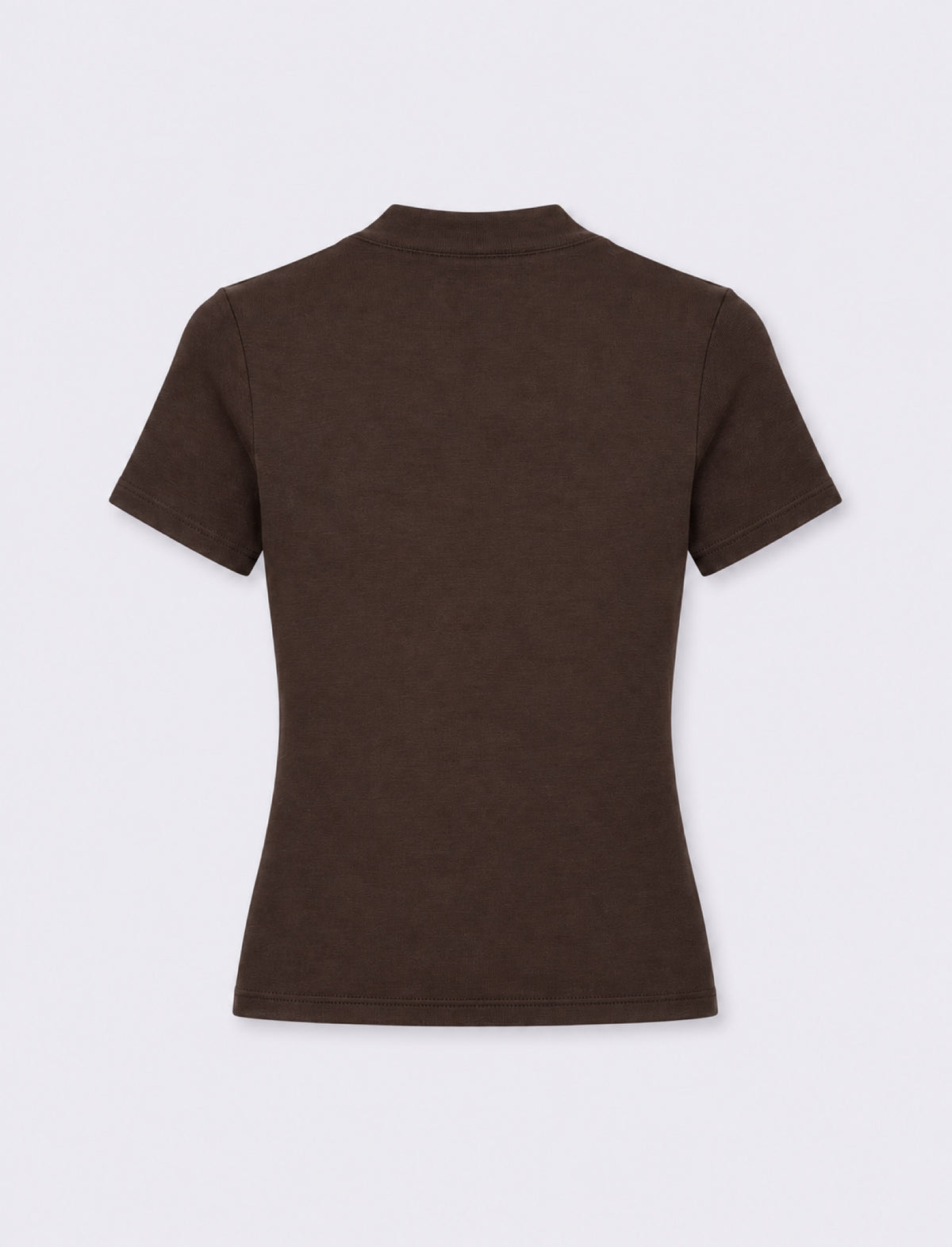 Asymmetric short sleeve top with mandarin collar and frog closures - Brown