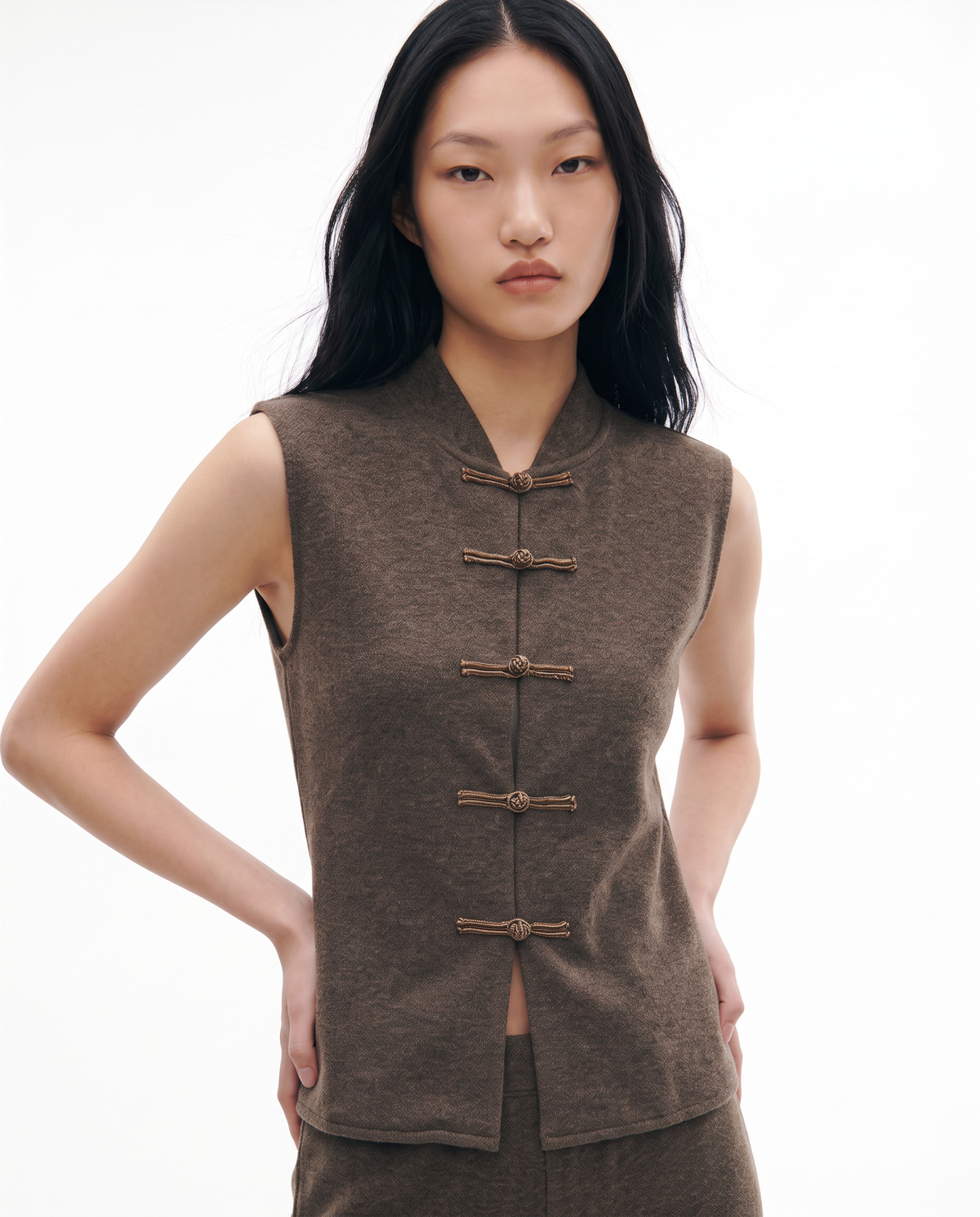 Mandarin collar waistcoat with frog fastening - Grey