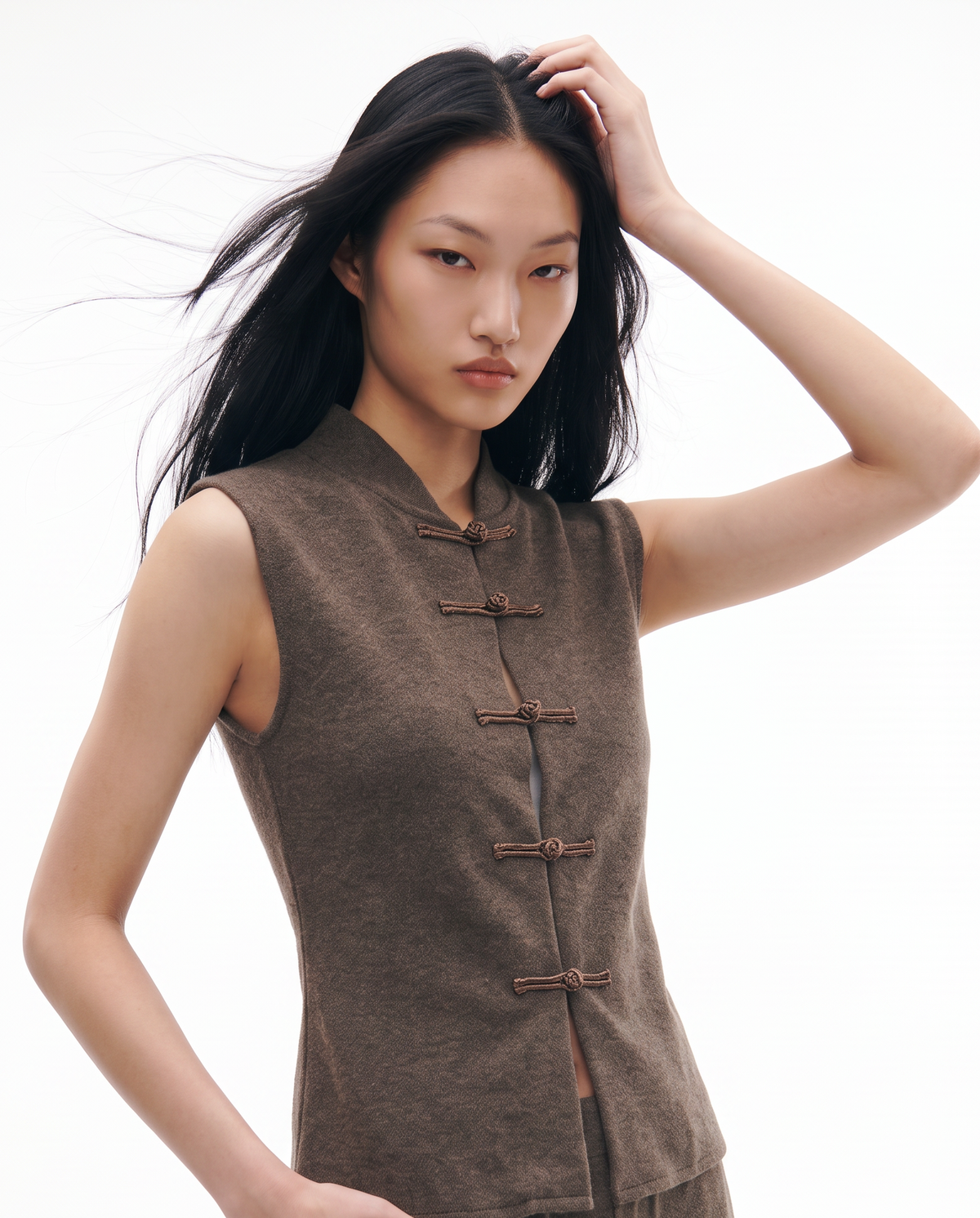 Mandarin collar waistcoat with frog fastening - Grey