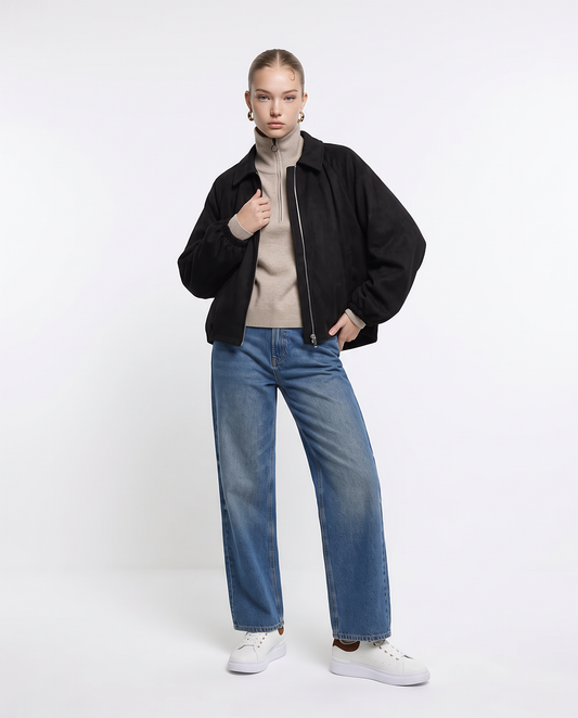 Suede-effect balloon bomber - Black