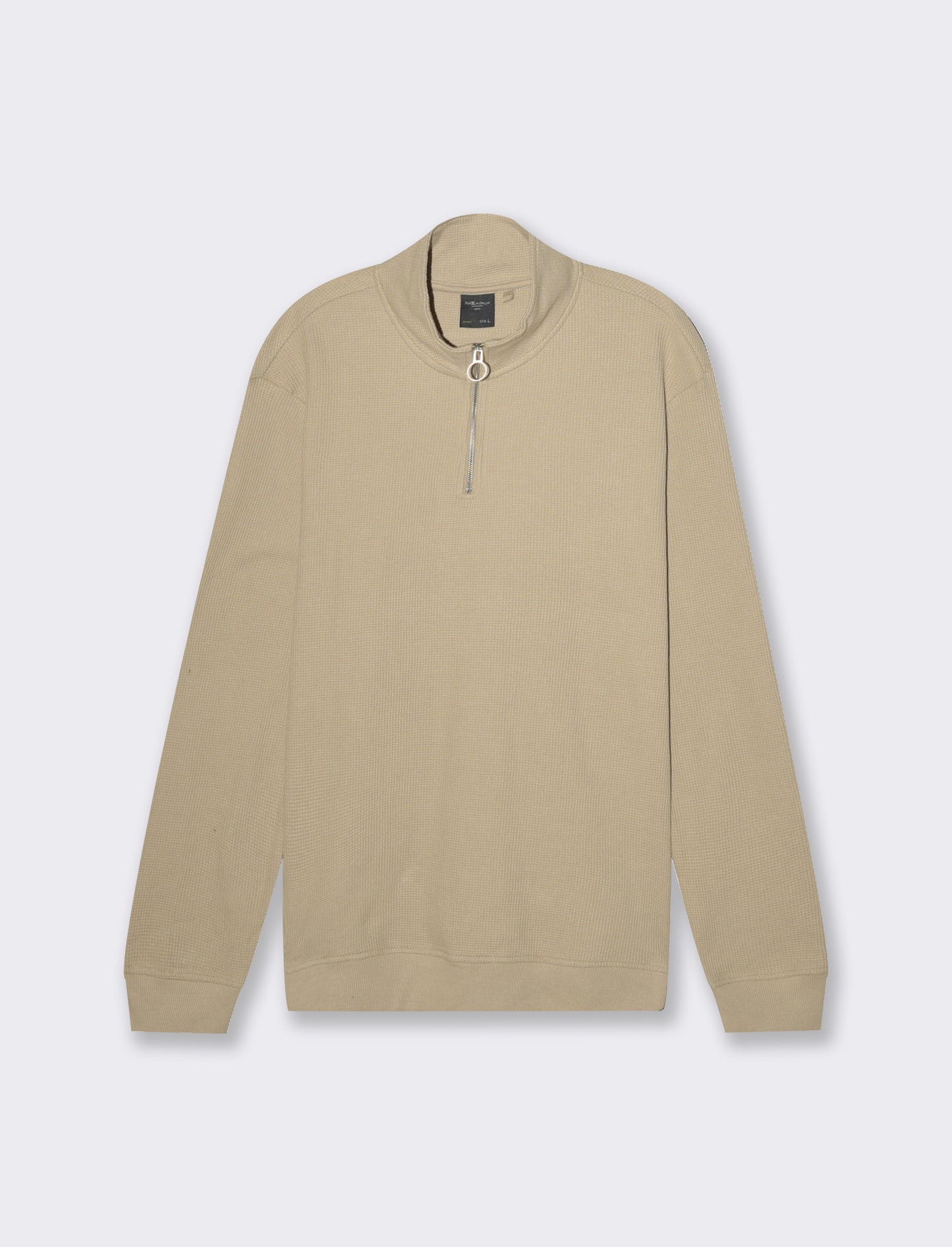Felpa collo alto con zip in tessuto waffle - Beige