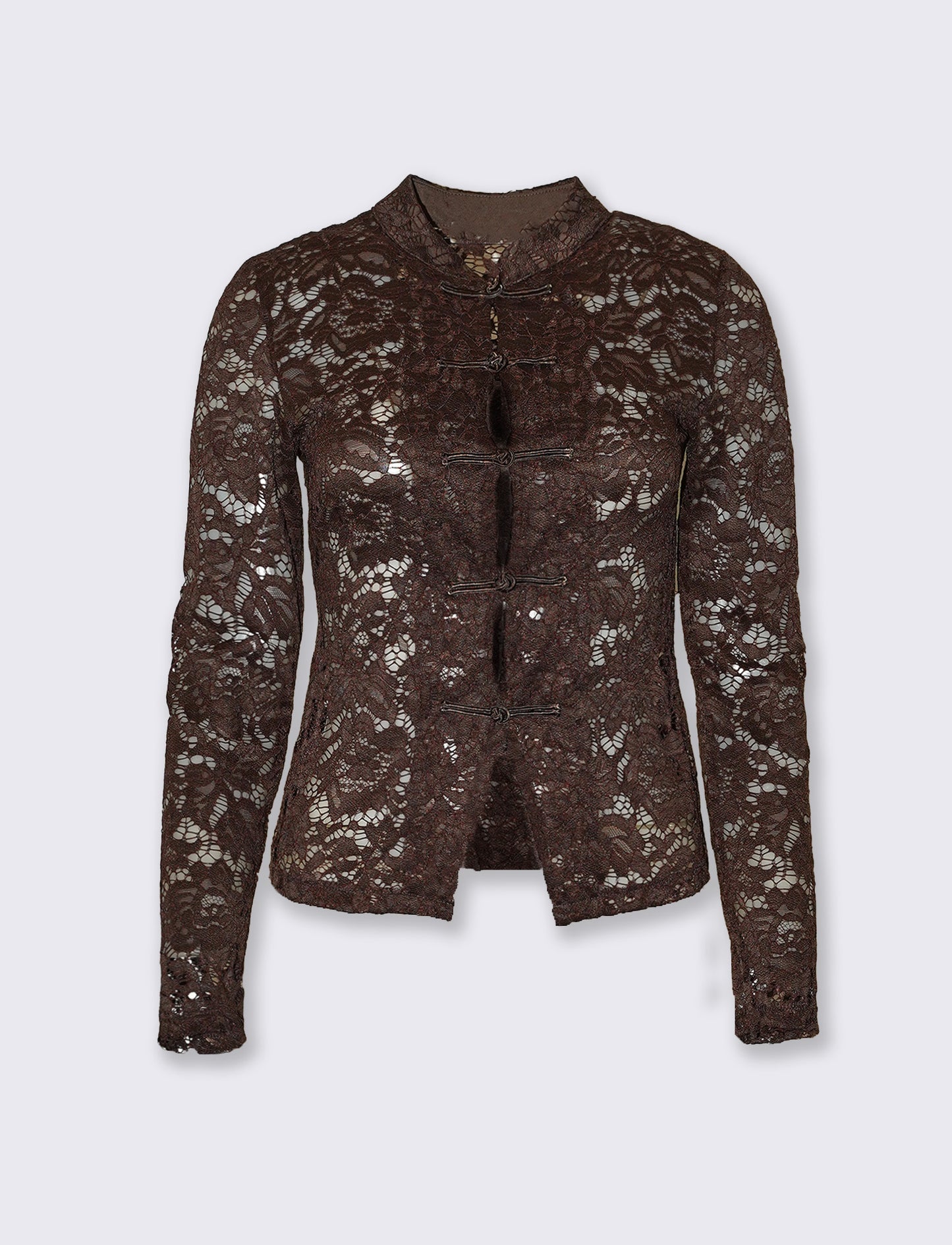 Camicia pizzo colletto alla coreana - Moro