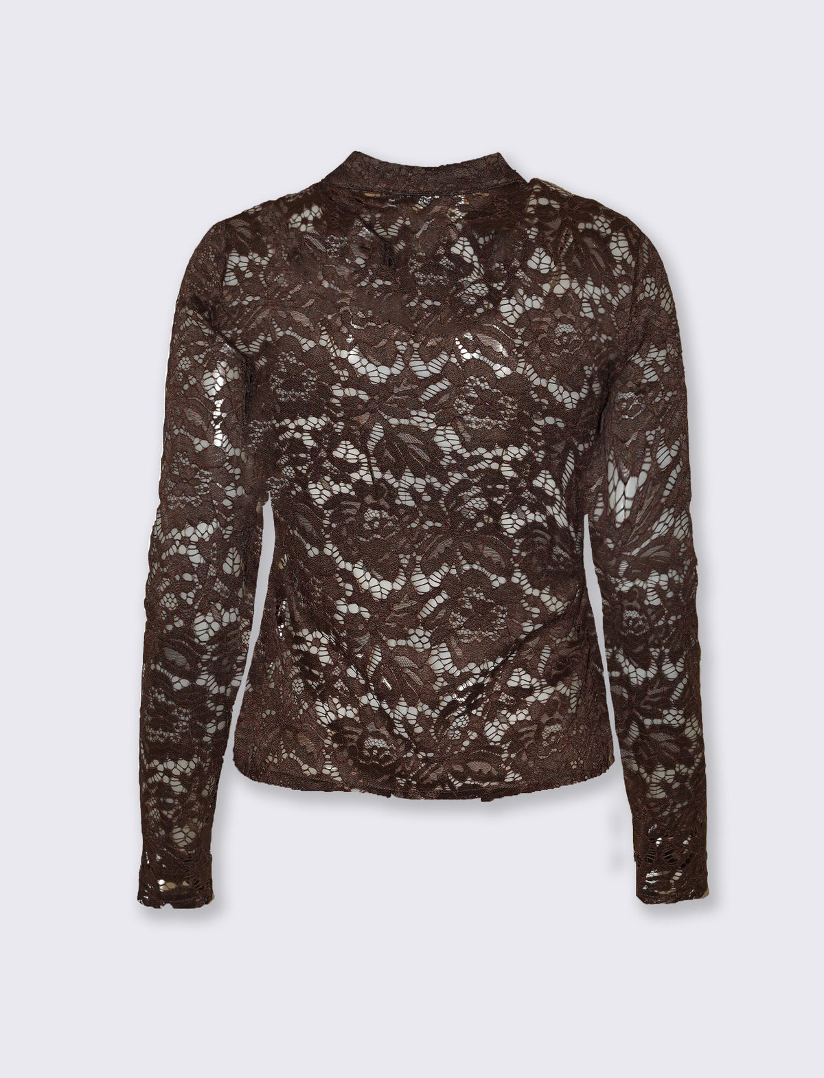 Camicia pizzo colletto alla coreana - Moro