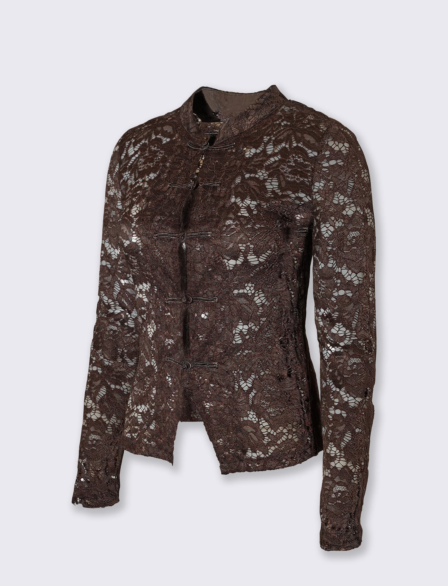 Camicia pizzo colletto alla coreana - Moro