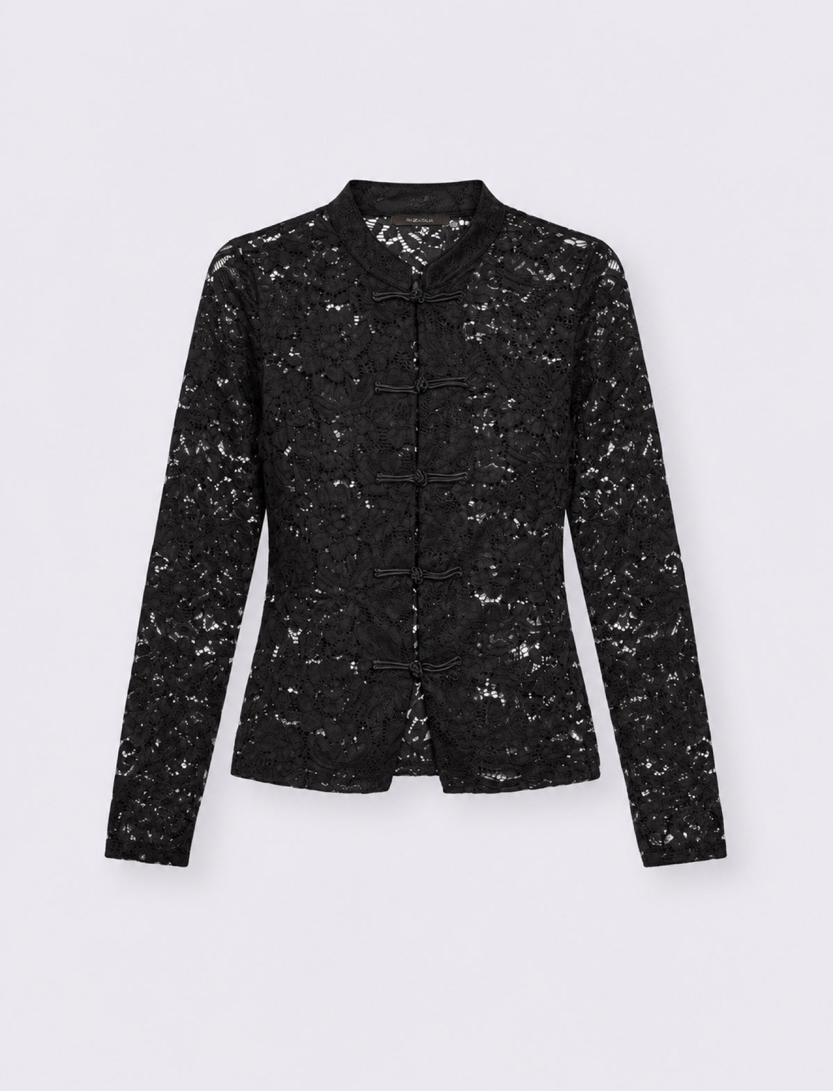 Lace shirt with mandarin collar and frog closures - Black