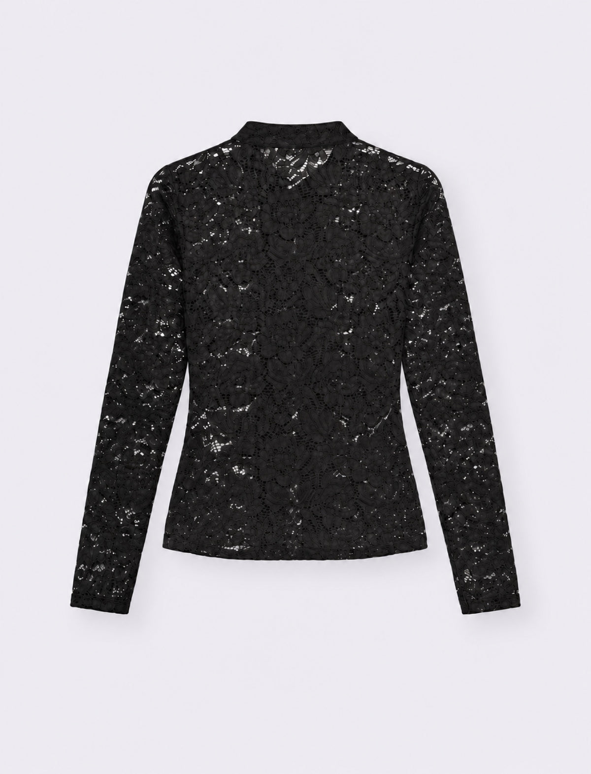 Lace shirt with mandarin collar and frog closures - Black