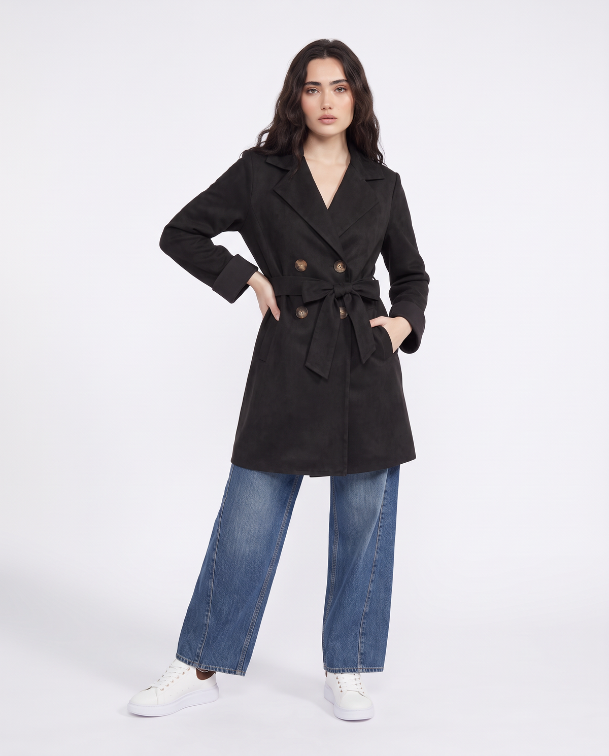 Trench effetto suede - Nero