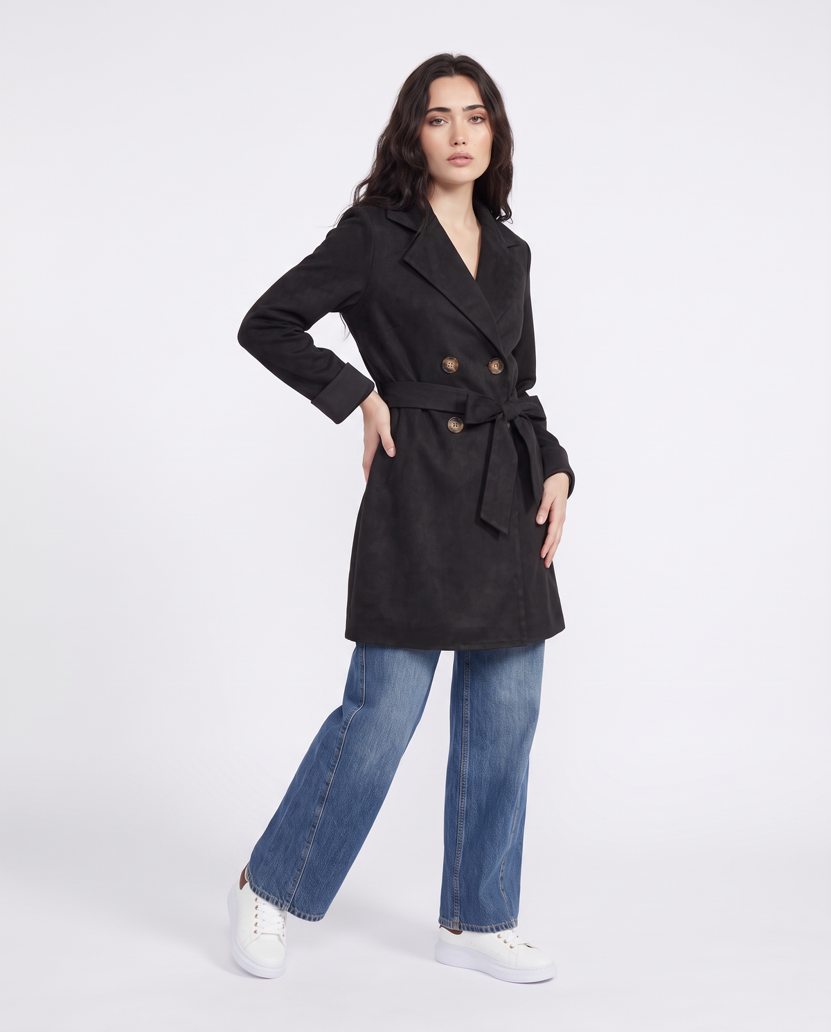 Trench effetto suede - Nero