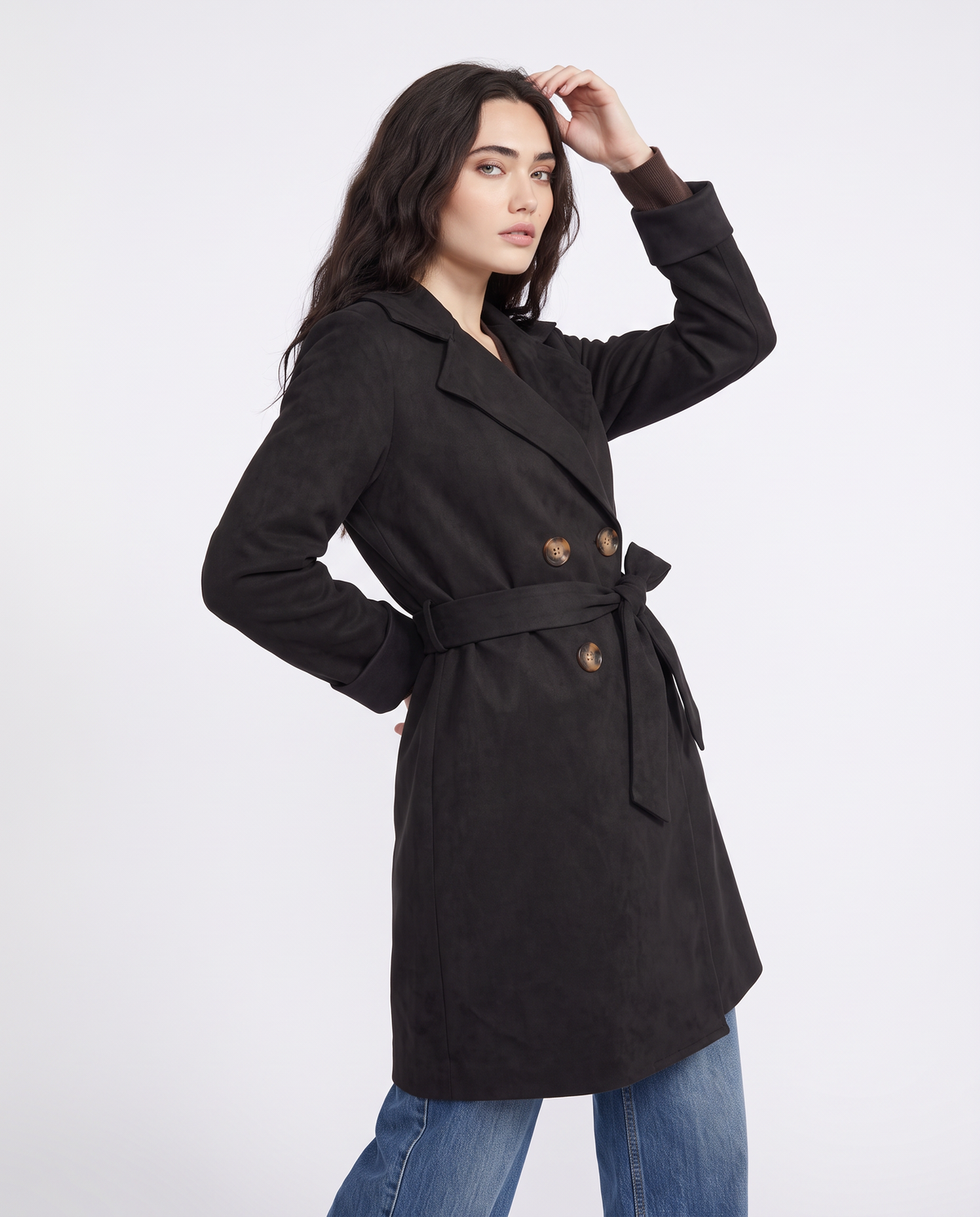 Trench effetto suede - Nero