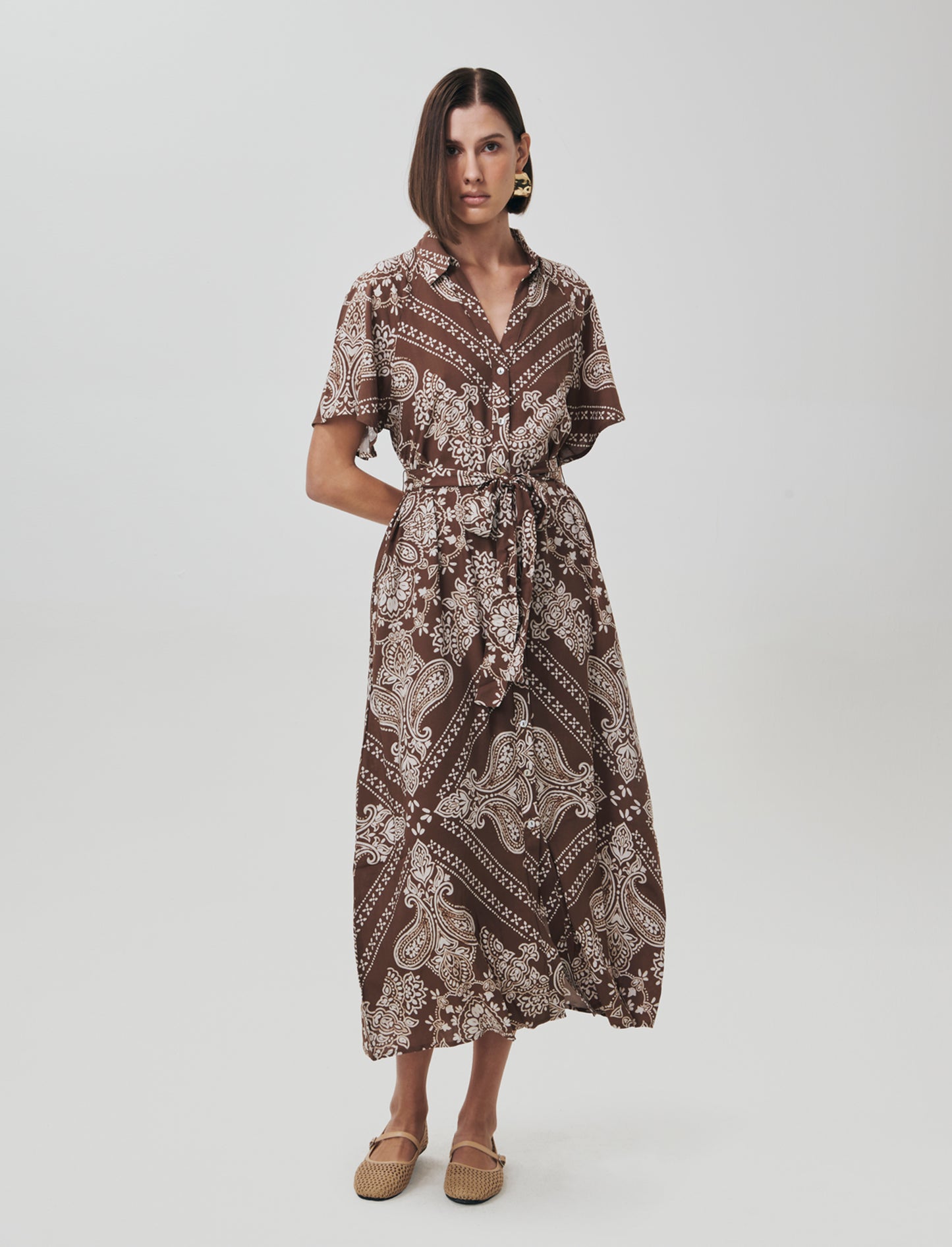 Vestito lungo con manica raglan e cintura - var 2