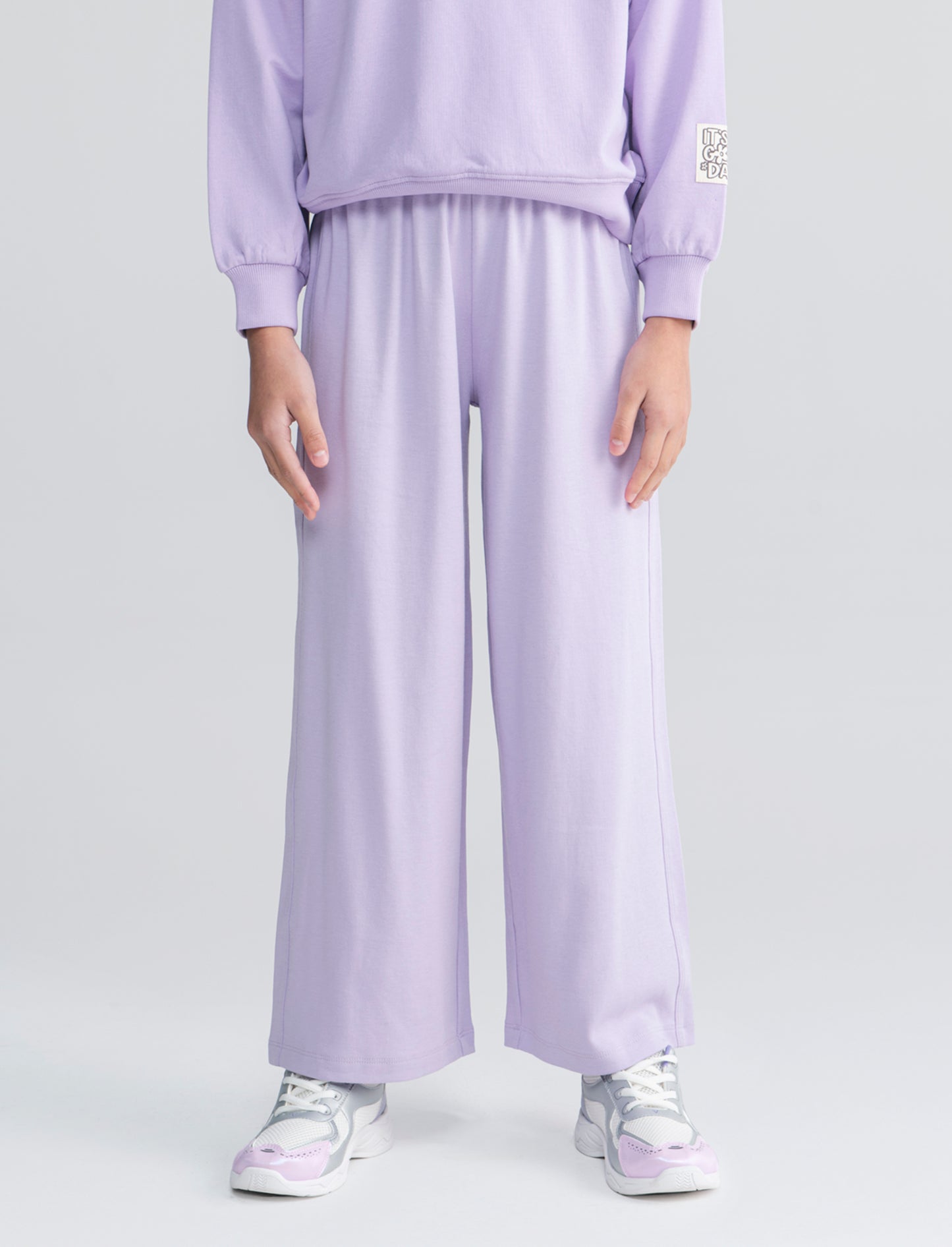 Pantalone elastico gamba larga bambina - Lilla