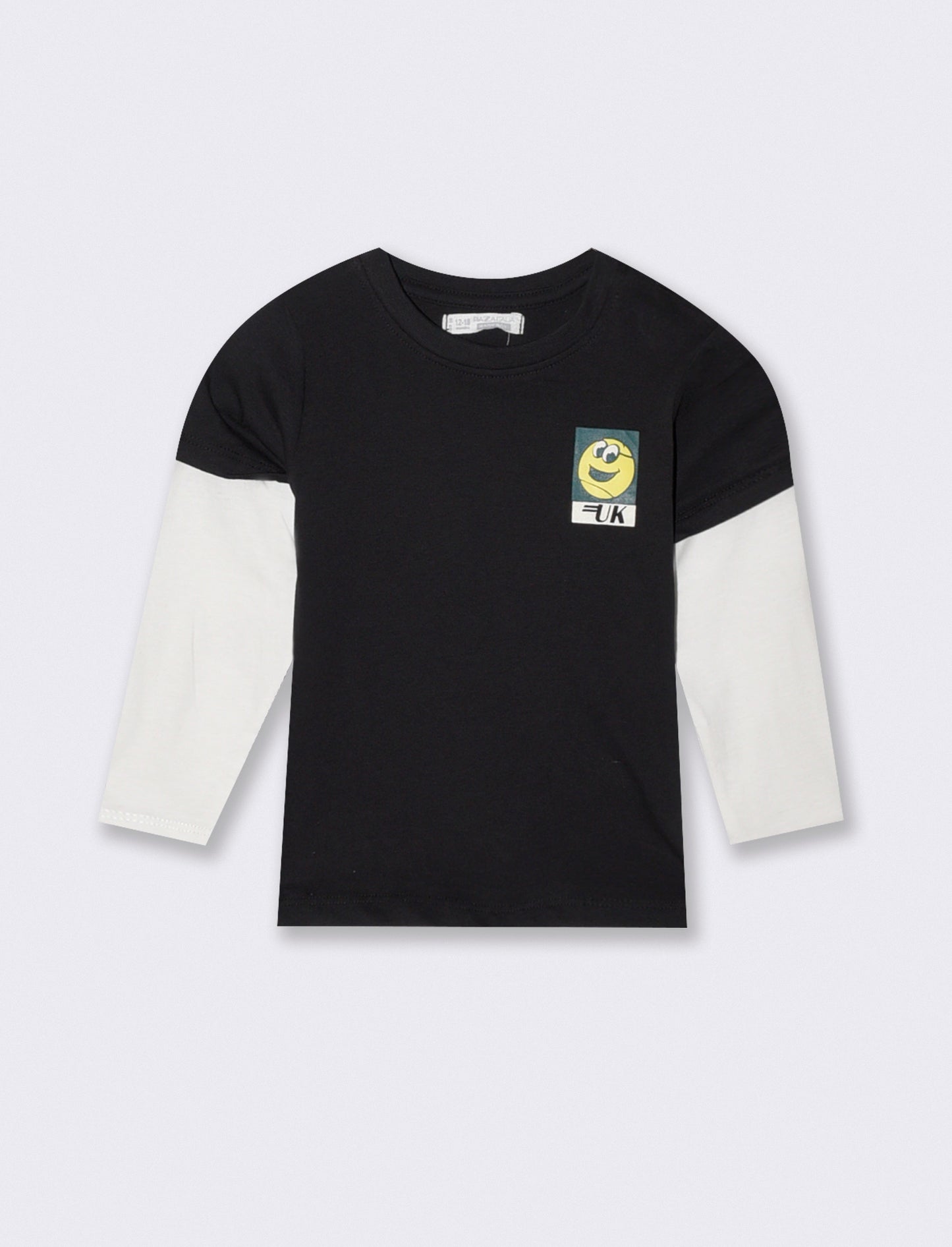 Double Sleeve T-shirt with Sports Print - Black