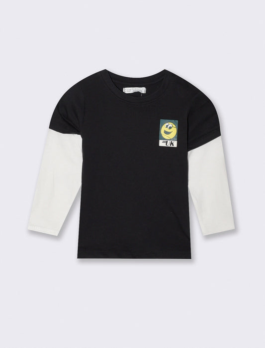 T-shirt doppia manica con stampa sportiva - Nero