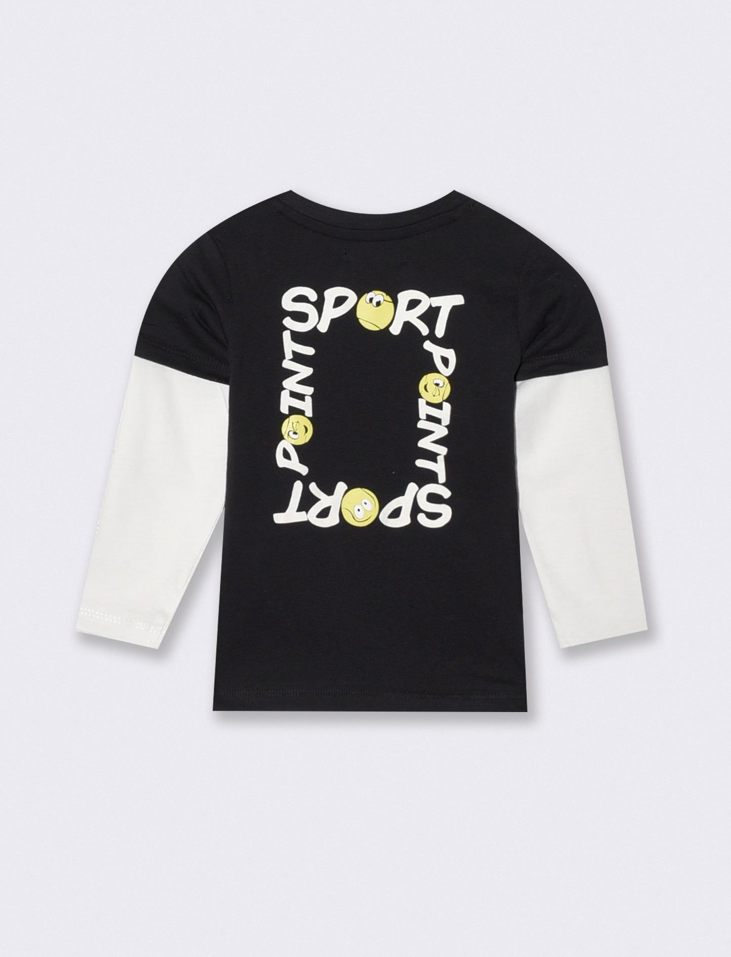 Double Sleeve T-shirt with Sports Print - Black
