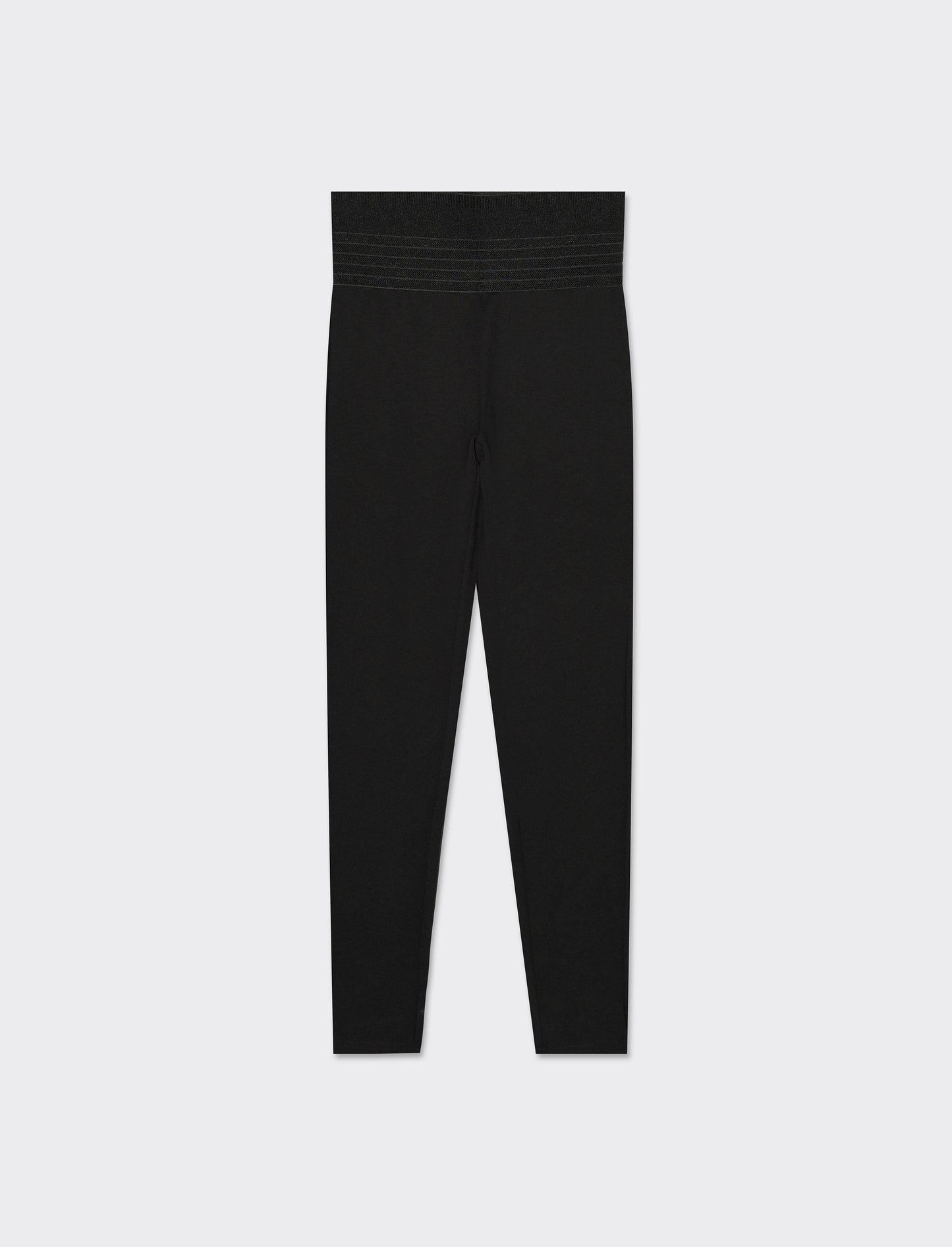 Leggings a vita in punto milano con elastico lavorato - Nero