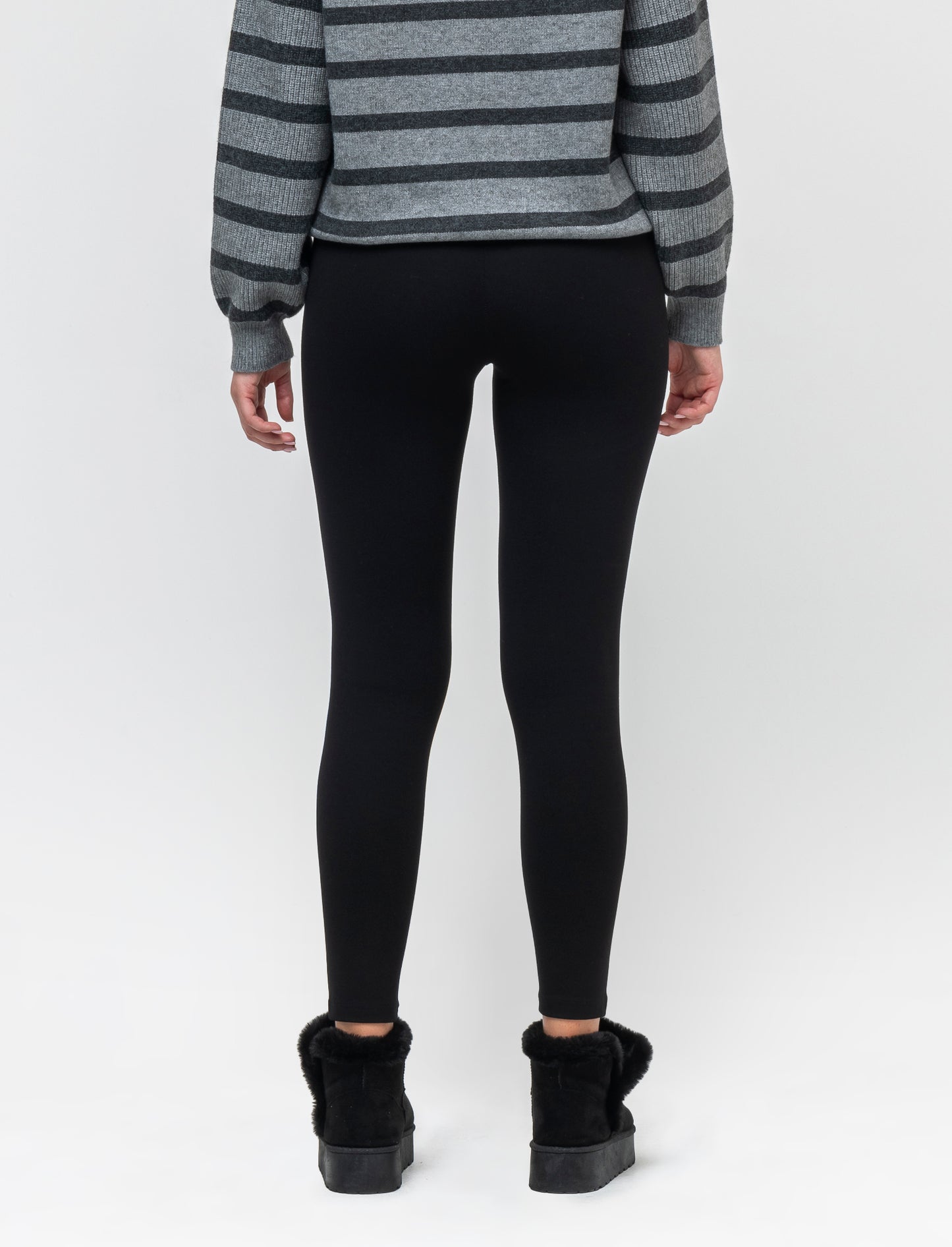 Leggings a vita in punto milano con elastico lavorato - Nero