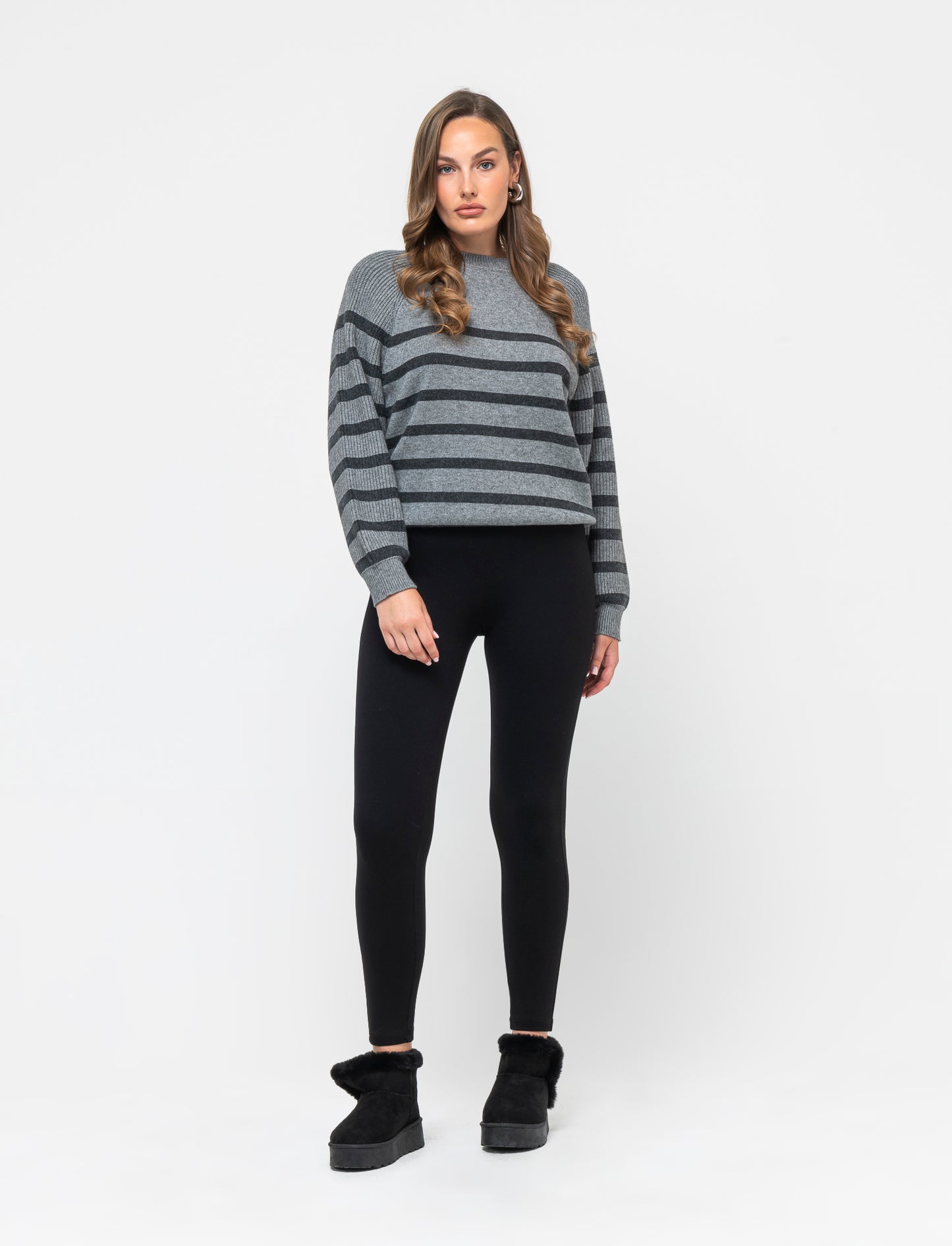 Leggings a vita in punto milano con elastico lavorato - Nero