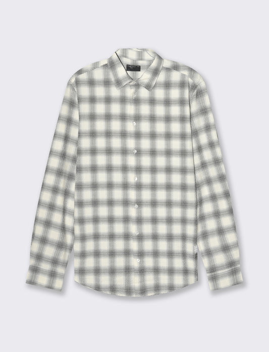 Men's Regular Fit Stretch Cotton Check Shirt - White