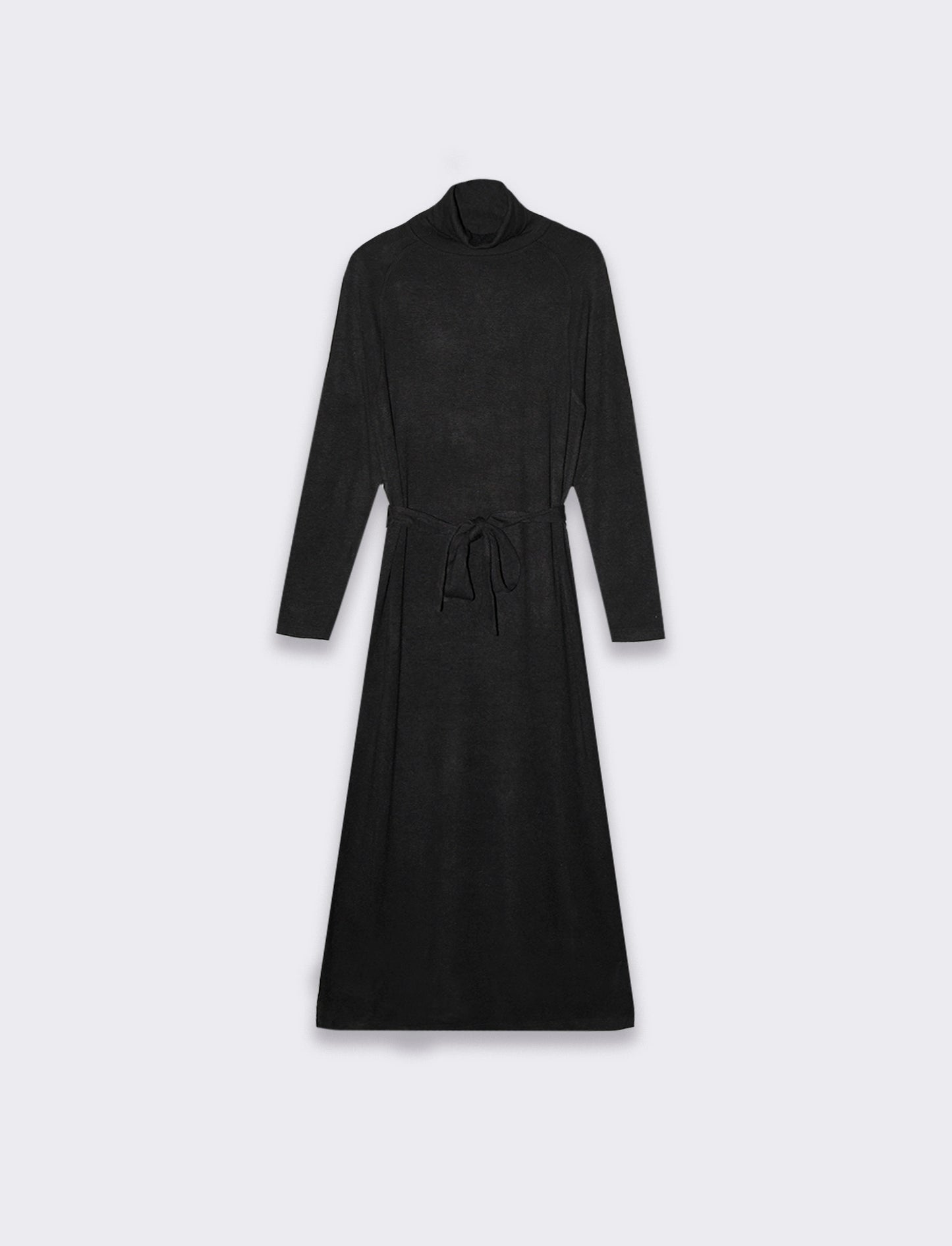 Vestuto lungo con cintura manica lunga e collo alto - Nero