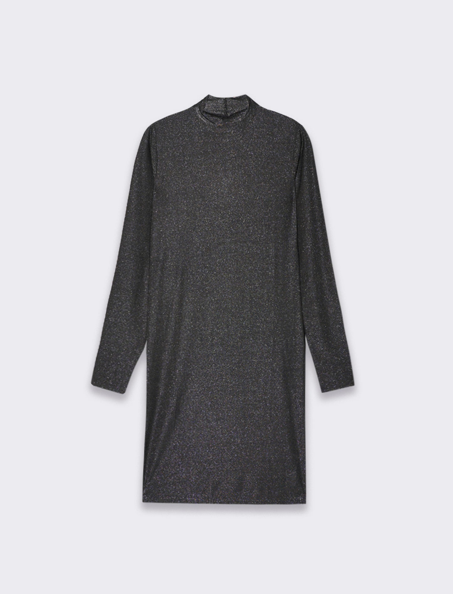 Vestito corto a tubino manica lunga con mezzo collo ad effetto ruches - Nero